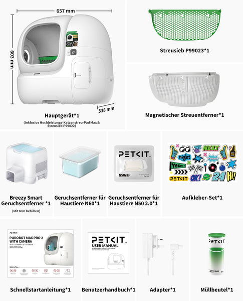 PETKIT PUROBOT Max Pro 2 Selbstreinigende Katzentoilette, Katzenklo Selbstreinigend mit Kamera, Intelligenter Reinigung, Präzise Mehrkatzen-Erkennung, KI-Gesundheitstracking, für Mehrere Katzen - My-haustier24.de