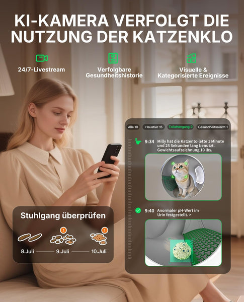 PETKIT PUROBOT Max Pro 2 Selbstreinigende Katzentoilette, Katzenklo Selbstreinigend mit Kamera, Intelligenter Reinigung, Präzise Mehrkatzen-Erkennung, KI-Gesundheitstracking, für Mehrere Katzen - My-haustier24.de
