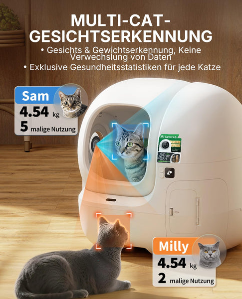 PETKIT PUROBOT Max Pro 2 Selbstreinigende Katzentoilette, Katzenklo Selbstreinigend mit Kamera, Intelligenter Reinigung, Präzise Mehrkatzen-Erkennung, KI-Gesundheitstracking, für Mehrere Katzen - My-haustier24.de