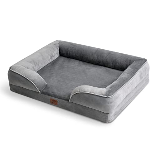 Bedsure orthopädisches Hundebett Ergonomisches Hundesofa - 89x63 cm Hundecouch mit eierförmiger Kistenschaum für mittlere Hunde, waschbar rutschfest Hundebetten, grau