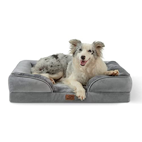 Bedsure orthopädisches Hundebett Ergonomisches Hundesofa - 89x63 cm Hundecouch mit eierförmiger Kistenschaum für mittlere Hunde, waschbar rutschfest Hundebetten, grau