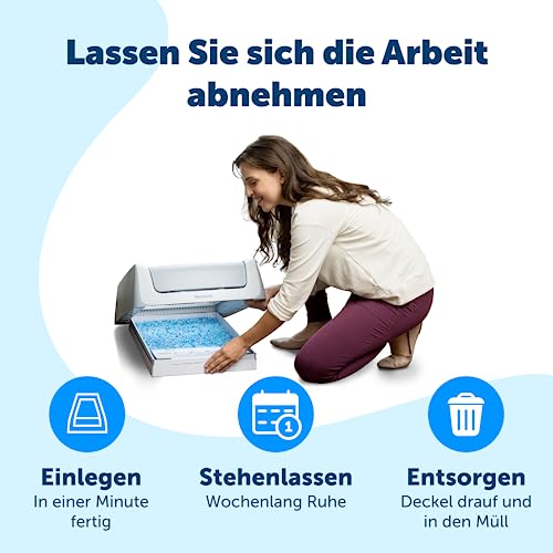 PetSafe ScoopFree Ersatzschale mit Silikat Katzenstreu, Für selbstreinigende Katzentoilette PetSafe ScoopFree geeignet, 3er-Pack, Bis zu 30 Tage Frische pro Schale, Blau