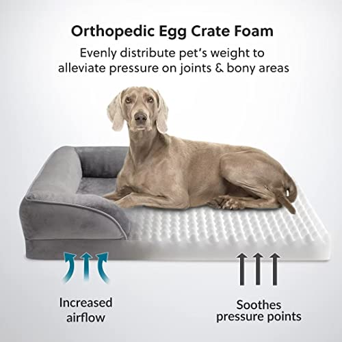 Bedsure orthopädisches Hundebett Ergonomisches Hundesofa - 89x63 cm Hundecouch mit eierförmiger Kistenschaum für mittlere Hunde, waschbar rutschfest Hundebetten, grau