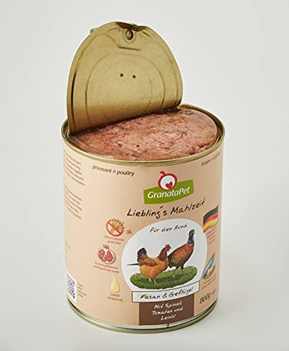 GranataPet Liebling's Mahlzeit Fasan & Geflügel, 6 x 800 g, Nassfutter für Hunde, Hundefutter ohne Getreide & ohne Zuckerzusätze, Alleinfuttermittel mit hohem Fleischanteil & hochwertigen Ölen