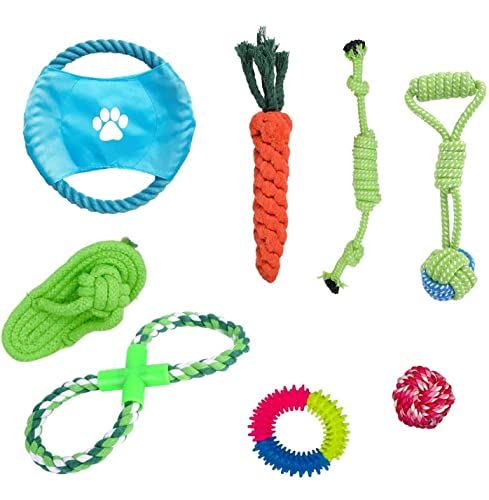 Hundespielzeug für Welpen, 8 Packungen, Hundespielzeug, Seil, Ball, Frisbee, langlebig, für kleine bis mittelgroße Hunde, interaktive Spiele (Green8)