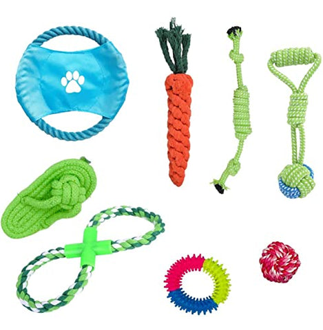 Hundespielzeug für Welpen, 8 Packungen, Hundespielzeug, Seil, Ball, Frisbee, langlebig, für kleine bis mittelgroße Hunde, interaktive Spiele (Green8)