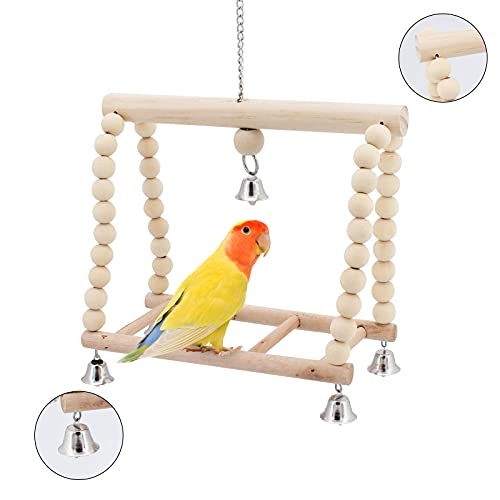 TAECOOOL 8-teiliges Holzpapageienspielzeug, Papageienvogelkauen Naturholz Hängende Glocke Vogelkäfig Schaukelspielzeug Geeignet für Nymphensittich, Finken, kleine Sittiche, Wellensittich