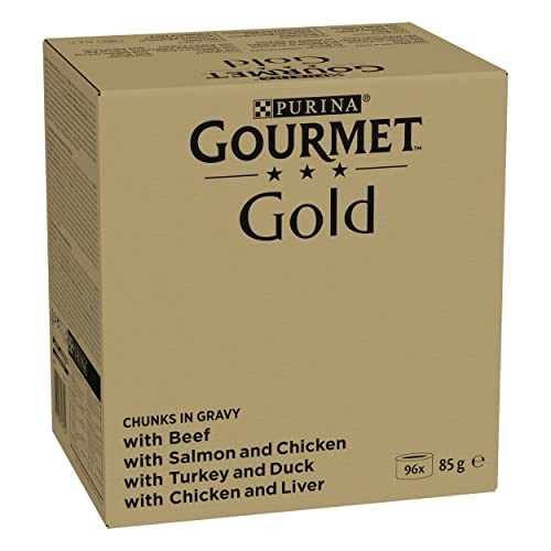 Nestlé PURINA Gourmet Gold Zarte Häppchen in Sauce Katzenfutter nass, Sorten-Mix, 96er Pack (96 x 85g)