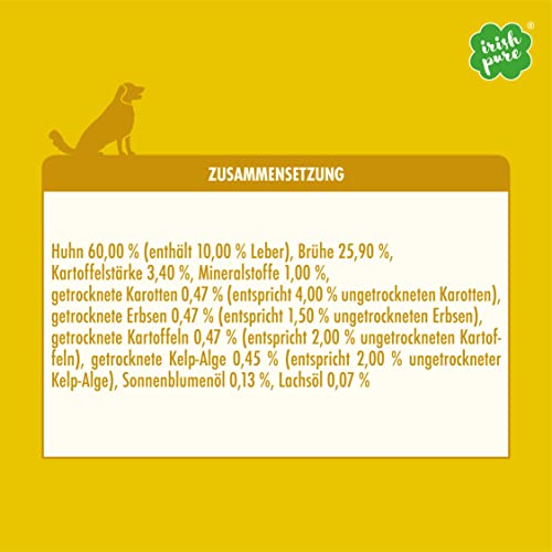 Hundefutter |Irish Pure Premium Nassfutter für Hunde | 12x 390g | Freiland-Huhn | Vitamine | Getreidefrei | Sensitiv | mit Superfood Kelp-Alge | Nassfutter für alle Rassen