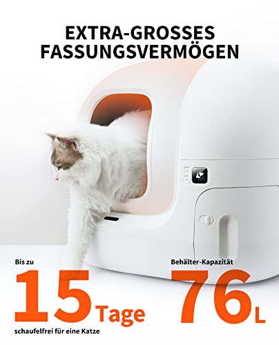 Perfekte Katzentoilette | PETKIT Pura Max Selbstreinigende Katzentoilette, Katzenklo Selbstreinigend,xSecure/Geurverwijdering/App-Steuerung/76L Maximales Fassungsvermögen, für Mehrere Katzen (Keine Reinigungslösungsversion)