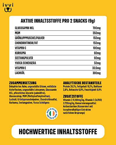 ivvi Hip & Joint - hochkonzentrierte Gelenktabletten für Hunde als Leckerli mit Grünlippmuschel Hund, Glucosamin, Chondroitin & MSM - 60 leckere Snacks (270g) mit Huhn