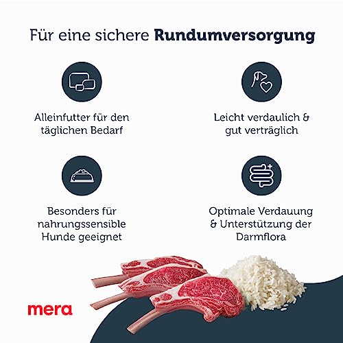 MERA pure sensitive Mini Lamm & Reis, Hundefutter trocken für kleine und sensible Hunde, Trockenfutter aus Lamm und Reis, kleine Kroketten ohne Weizen und Zucker (4 kg)