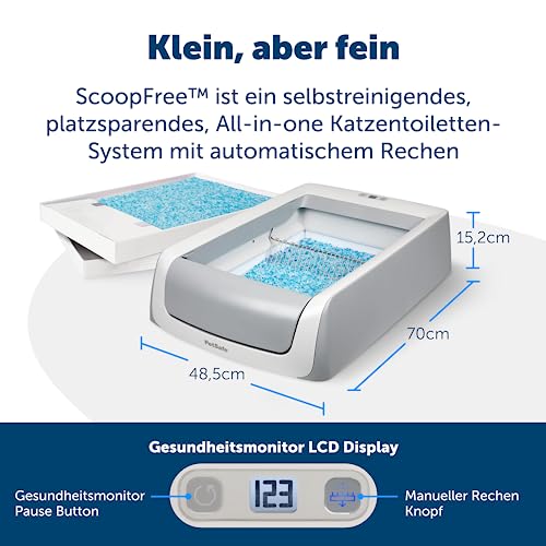 PetSafe Selbstreinigendes Katzenklo PetSafe ScoopFree, Vollautomatische Katzentoilette, Mit automatischem Rechen und integriertem Gesundheitsmonitor, Grau