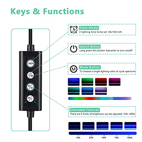 hygger Clip On 24/7 Beleuchtung Aquarium LED-Licht, 14 W Sunrise-Daylight-Moonlight-Modus und DIY-Modus, Einstellbarer Timer, einstellbare Helligkeit, Aquarium-Licht mit 7 Farben für bepflanzte Tanks