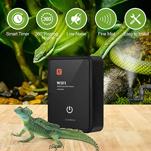 Luftbefeuchter Reptilien, Diealles Shine Intelligentes Reptilien-Benebelungssystem, Nebelsystem für Terrarium mit Sprühdüsen 360 ° Verstellbare, Nebel für Reptilien/Amphibien/Pflanzen/Blumen/Regenwald