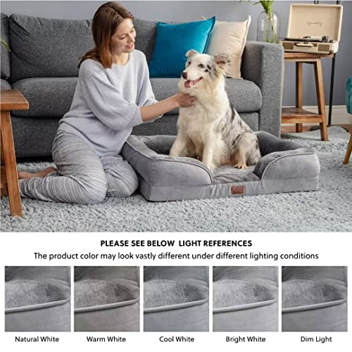 Bedsure orthopädisches Hundebett Ergonomisches Hundesofa - 89x63 cm Hundecouch mit eierförmiger Kistenschaum für mittlere Hunde, waschbar rutschfest Hundebetten, grau