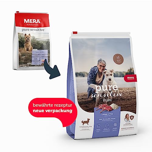 MERA pure sensitive Mini Lamm & Reis, Hundefutter trocken für kleine und sensible Hunde, Trockenfutter aus Lamm und Reis, kleine Kroketten ohne Weizen und Zucker (4 kg)