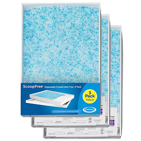 PetSafe ScoopFree Ersatzschale mit Silikat Katzenstreu, Für selbstreinigende Katzentoilette PetSafe ScoopFree geeignet, 3er-Pack, Bis zu 30 Tage Frische pro Schale, Blau