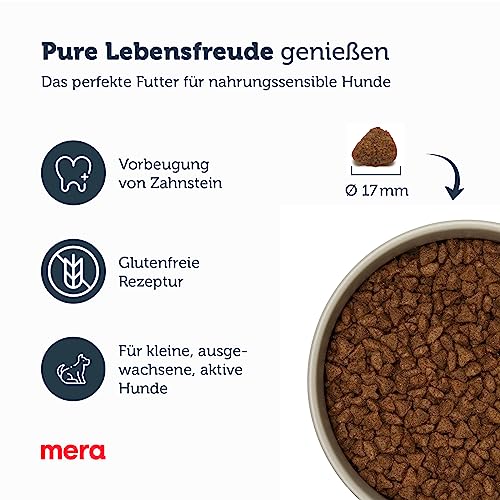 MERA pure sensitive Mini Lamm & Reis, Hundefutter trocken für kleine und sensible Hunde, Trockenfutter aus Lamm und Reis, kleine Kroketten ohne Weizen und Zucker (4 kg)