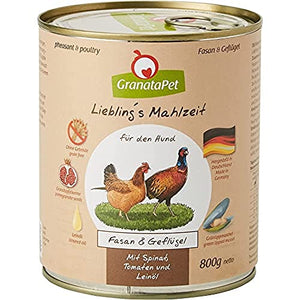 GranataPet Liebling's Mahlzeit Fasan & Geflügel, 6 x 800 g, Nassfutter für Hunde, Hundefutter ohne Getreide & ohne Zuckerzusätze, Alleinfuttermittel mit hohem Fleischanteil & hochwertigen Ölen