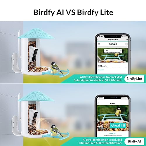 NETVUE Vogelhaus mit Kamera, Vogelfutterstation, Futterstationen für Wildvögel, Vogelfutterhaus mit Video Aufnehmen, Vogelhäuschen mit Kamera, Vogelfutterspender Vögel Erkennung (Lite Birdfy+Solar)