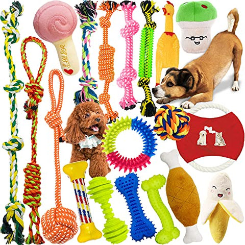 Hundespielzeug,MAISITOO 19 Pcs Seil Ball Hunde robuste Zähne Kauen langlebig Spielzeug Zahntraining Set Für Kleine große mittelgroßen Hund Interaktives Spielset Unzerstoerbar BaumwollknotenTau Tier